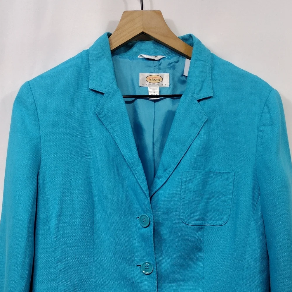 Talbots Irish Linen Blazer Women's 12 Blue Office Career Work Casual Retro Y2K - Picture 3 of 10